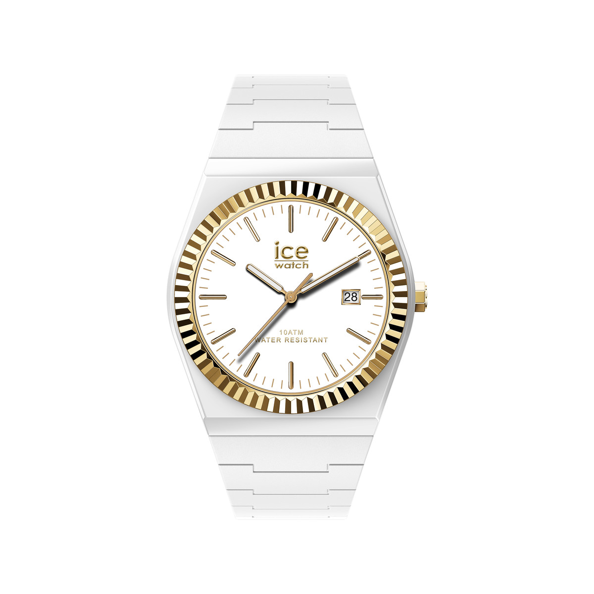 Montre ICE WATCH ice power pw1 mixte analogique, boîtier plastique blanc, lunette dorée, bracelet silicone blanc