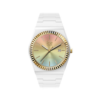ICE WATCH ice power pw1 analoog dameshorloge, witte kunststof kast, gouden ring, witte siliconen band