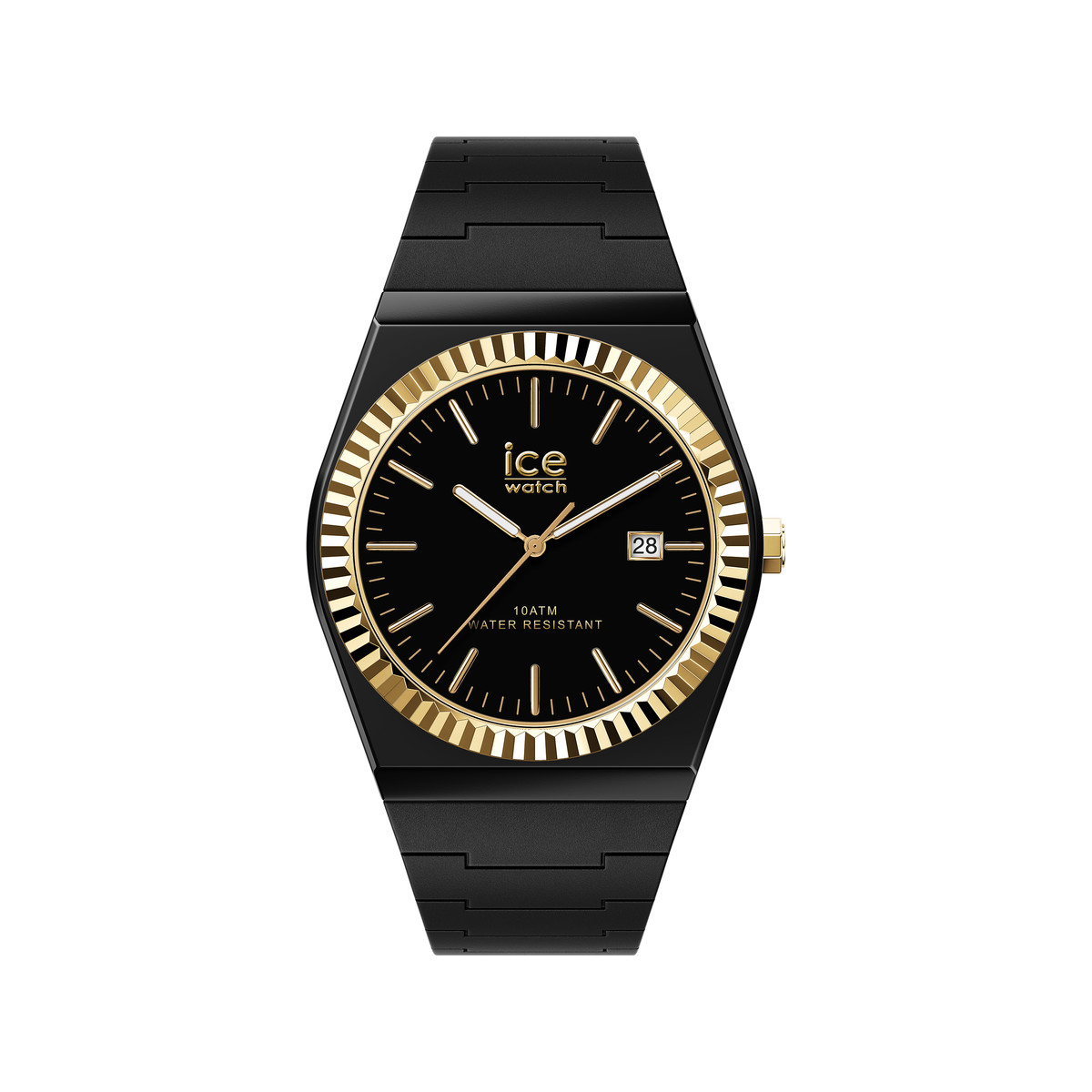 Montre ICE WATCH ice power pw1 mixte analogique, boîtier plastique noir, lunette dorée, bracelet silicone noir