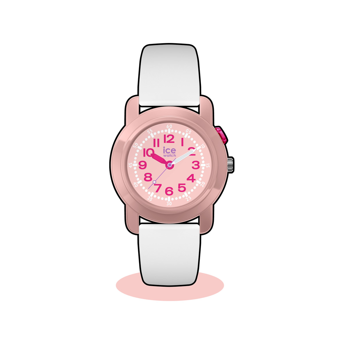 Montre ICE WATCH ice find enfant analogique, boîtier plastique rose, bracelet silicone blanc
