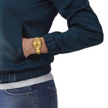 Montre TISSOT PR100 mixte cadran doré bracelet PVD doré