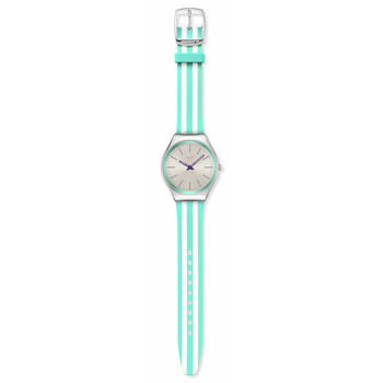 Montre SWATCH Essentials femme, boitier gris, cadran gris, bracelet silicone vert
