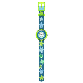 Montre FLIK FLAK let's get artsy enfant cadran vert bracelet pet recycle bleu