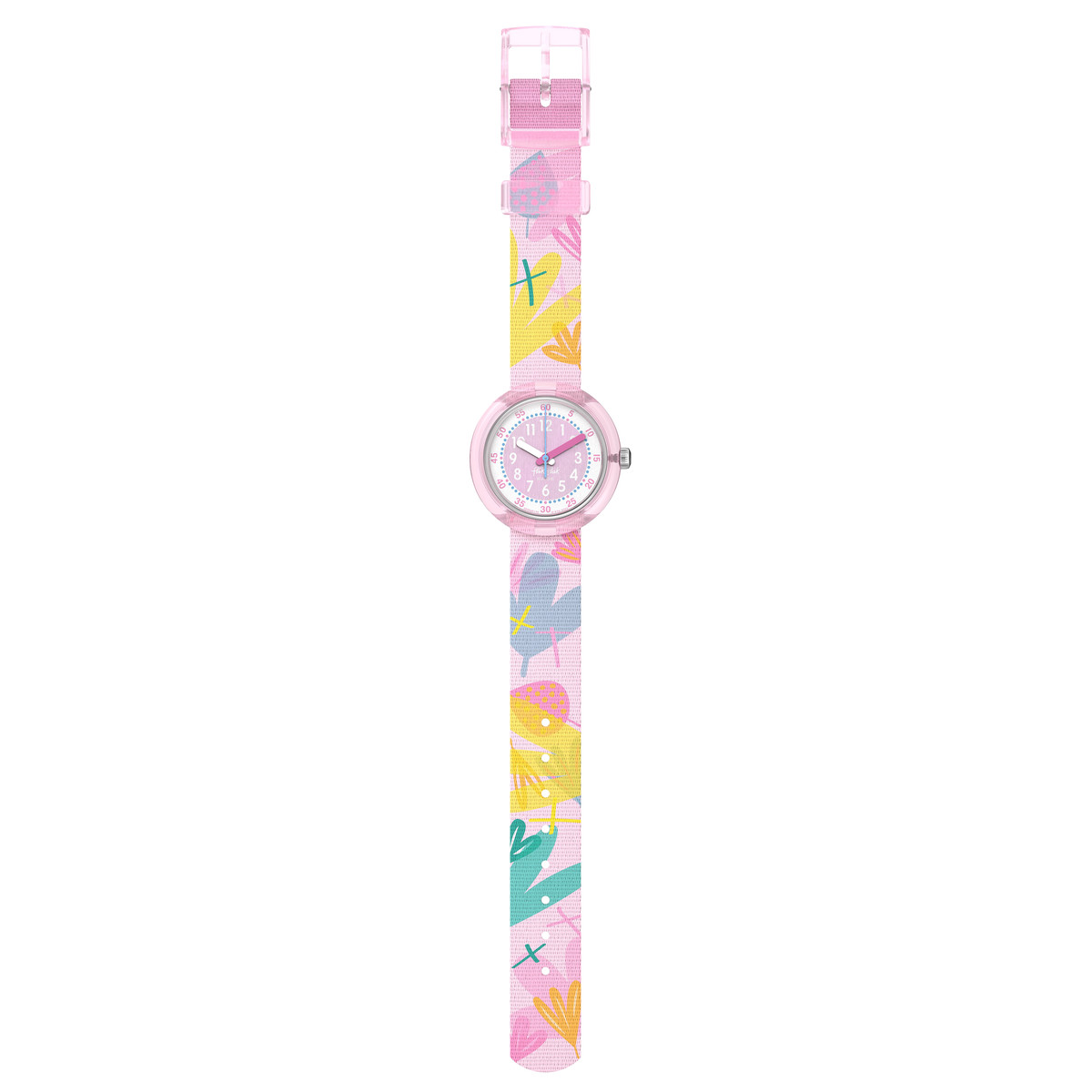 Montre FLIK FLAK let's get artsy enfant cadran blanc bracelet pet recycle rose - vue D1