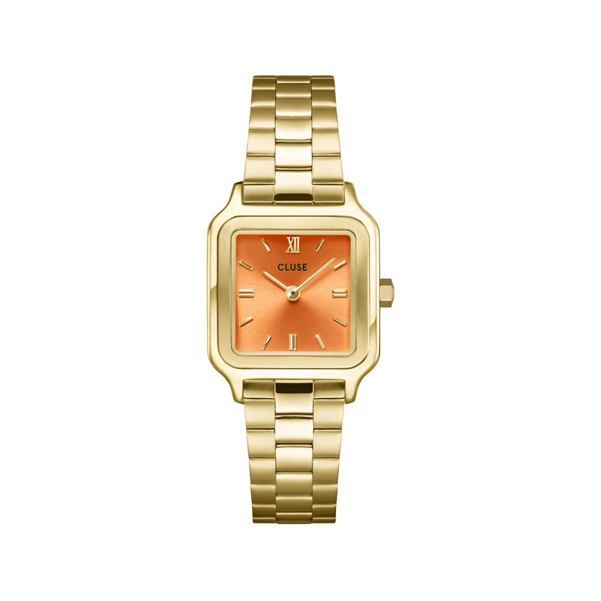 Montre CLUSE Gracieuse Petite femme cadran orange, bracelet acier doré