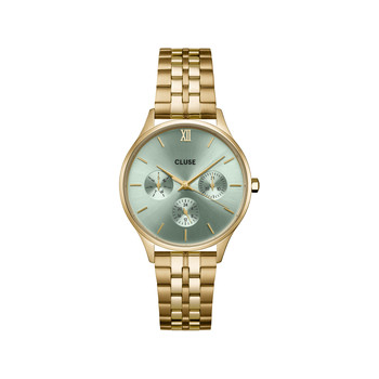Montre CLUSE Minuit Multifunction femme cadran vert bracelet acier doré