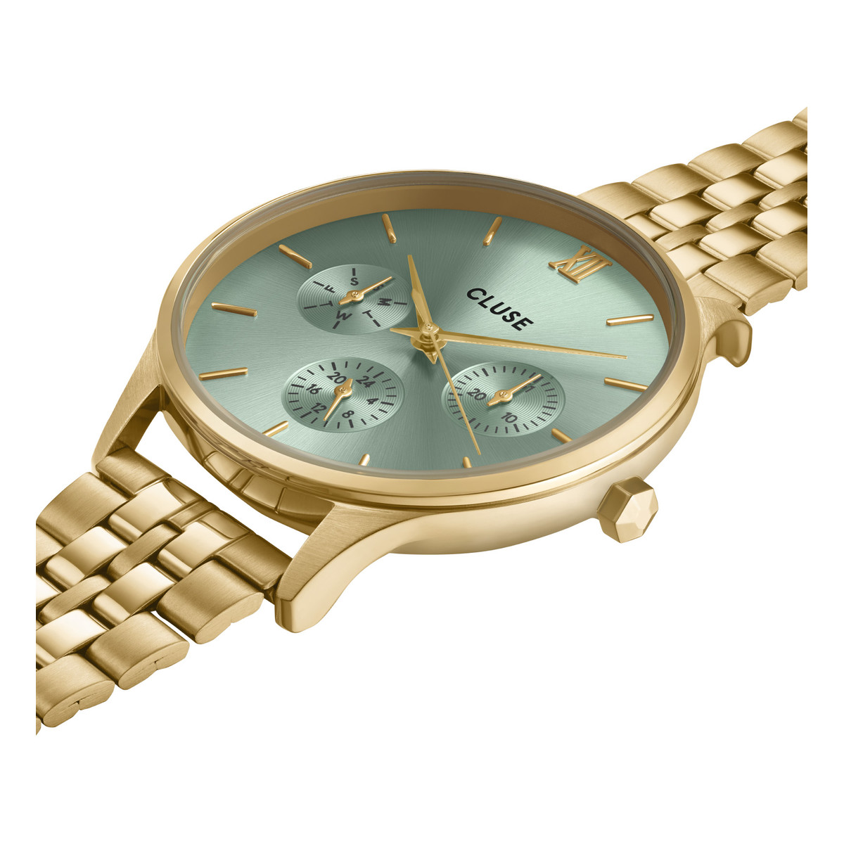 Montre CLUSE Minuit Multifunction femme cadran vert bracelet acier doré - vue 2
