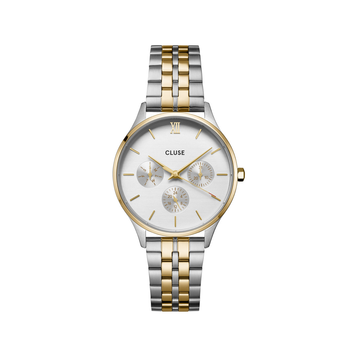 Montre CLUSE Minuit Multifunction femme cadran blanc bracelet acier bicolore