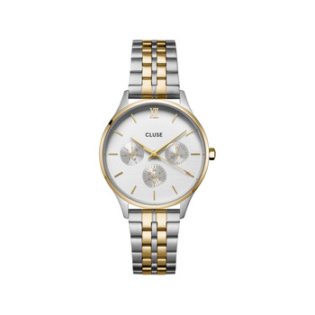 CLUSE Minuit Multifunction ladies' watch white dial two-tone steel bracelet