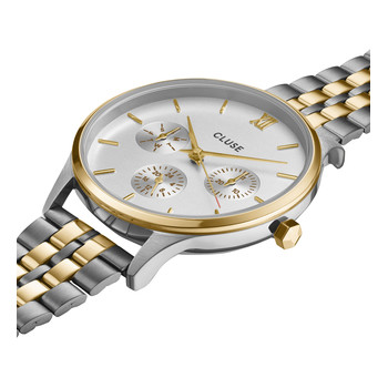 CLUSE Minuit Multifunction ladies' watch white dial two-tone steel bracelet
