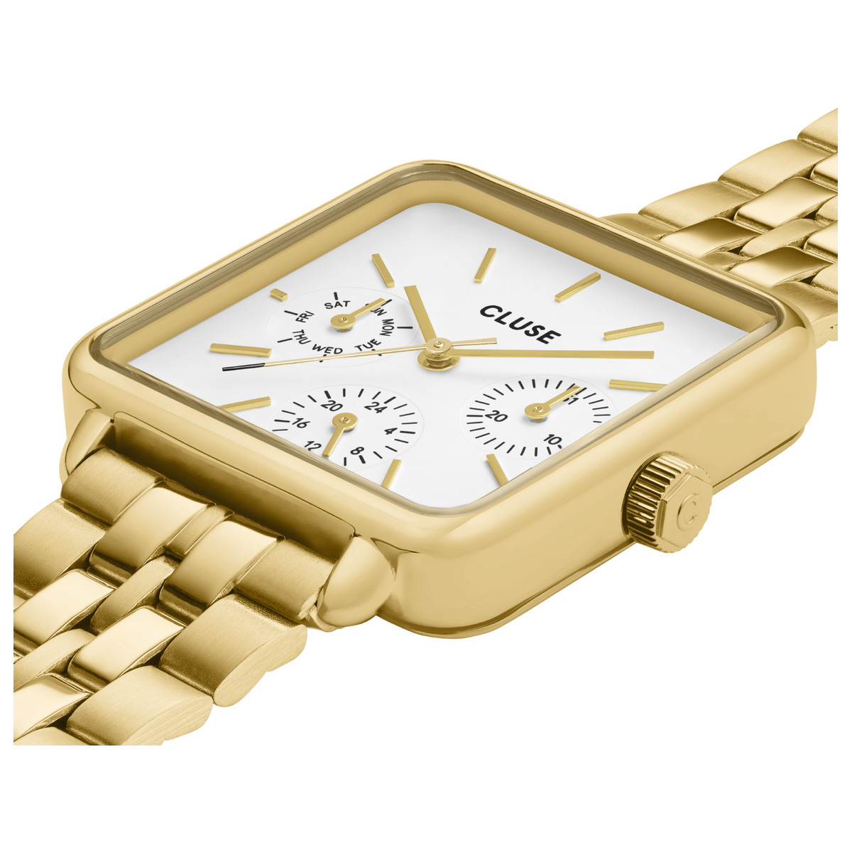 Montre CLUSE La Tétragone Multifunction femme cadran blanc bracelet acier doré - vue 2
