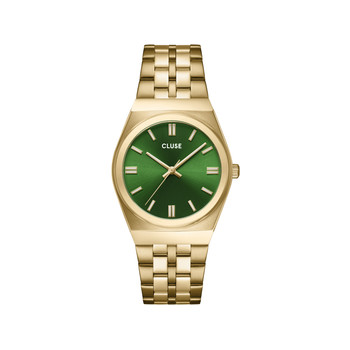 Montre CLUSE Retro 70's femme cadran vert bracelet acier doré