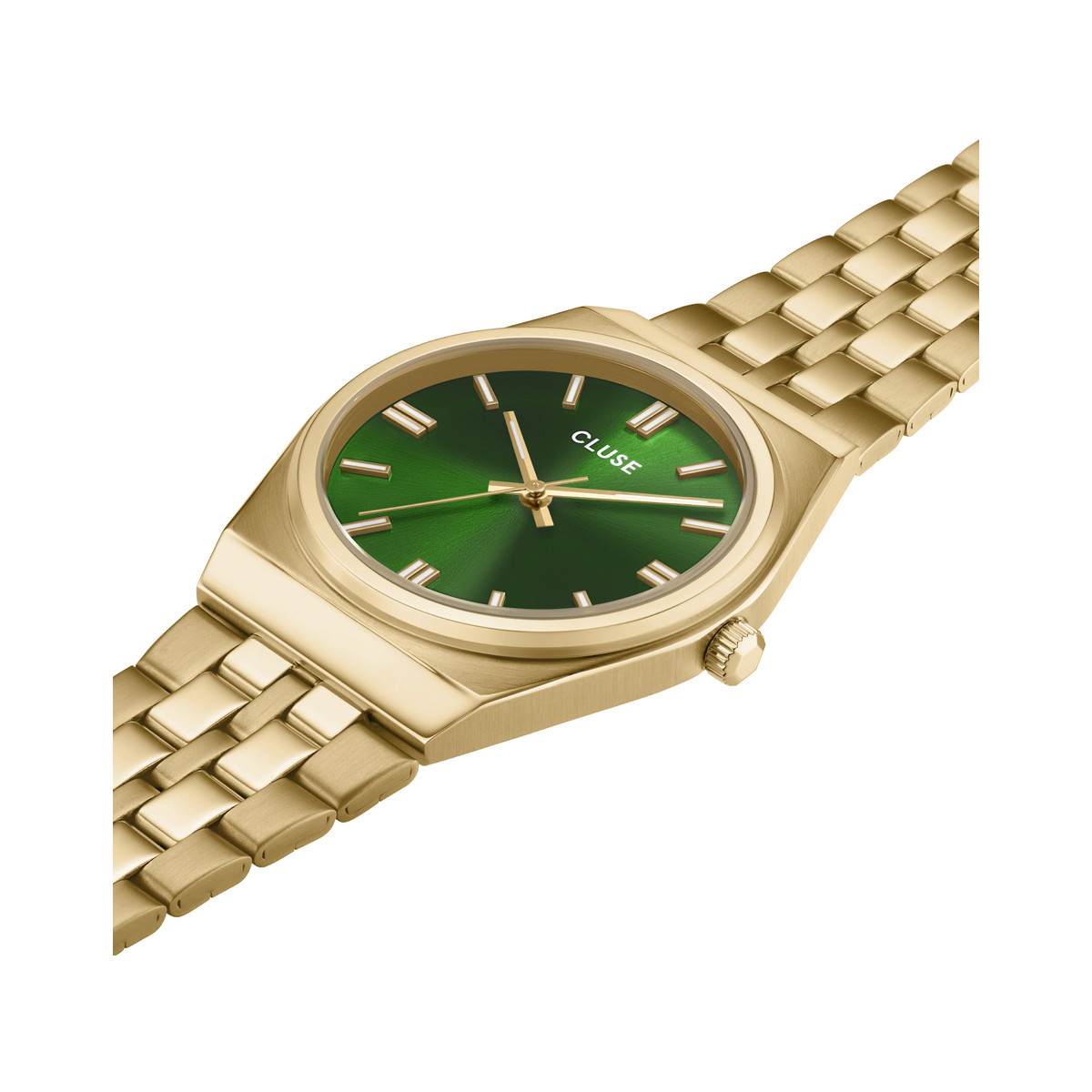 Montre CLUSE Retro 70's femme cadran vert bracelet acier doré - vue 2