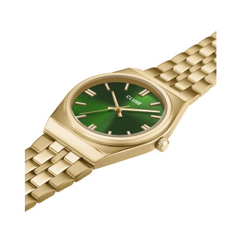 Montre CLUSE Retro 70's femme cadran vert bracelet acier doré