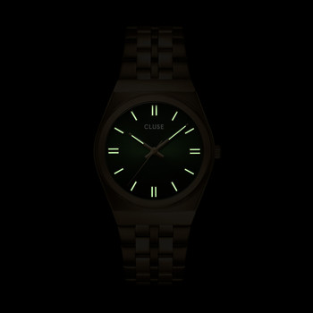Montre CLUSE Retro 70's femme cadran vert bracelet acier doré