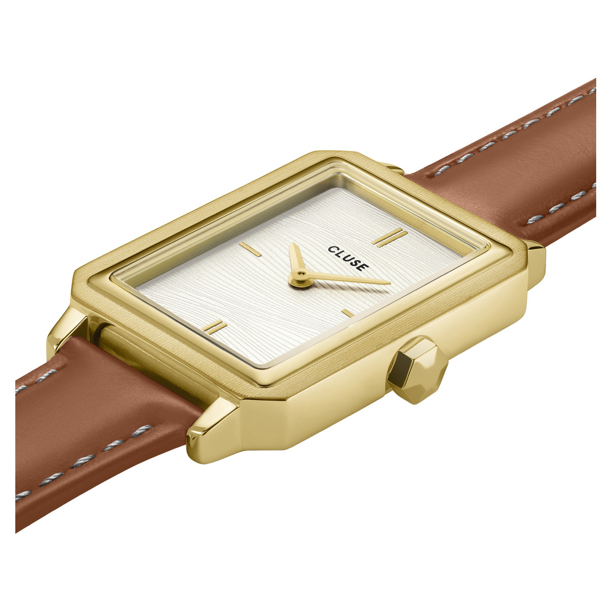 Montre CLUSE Fluette femme cadran blanc bracelet cuir marron - vue 2