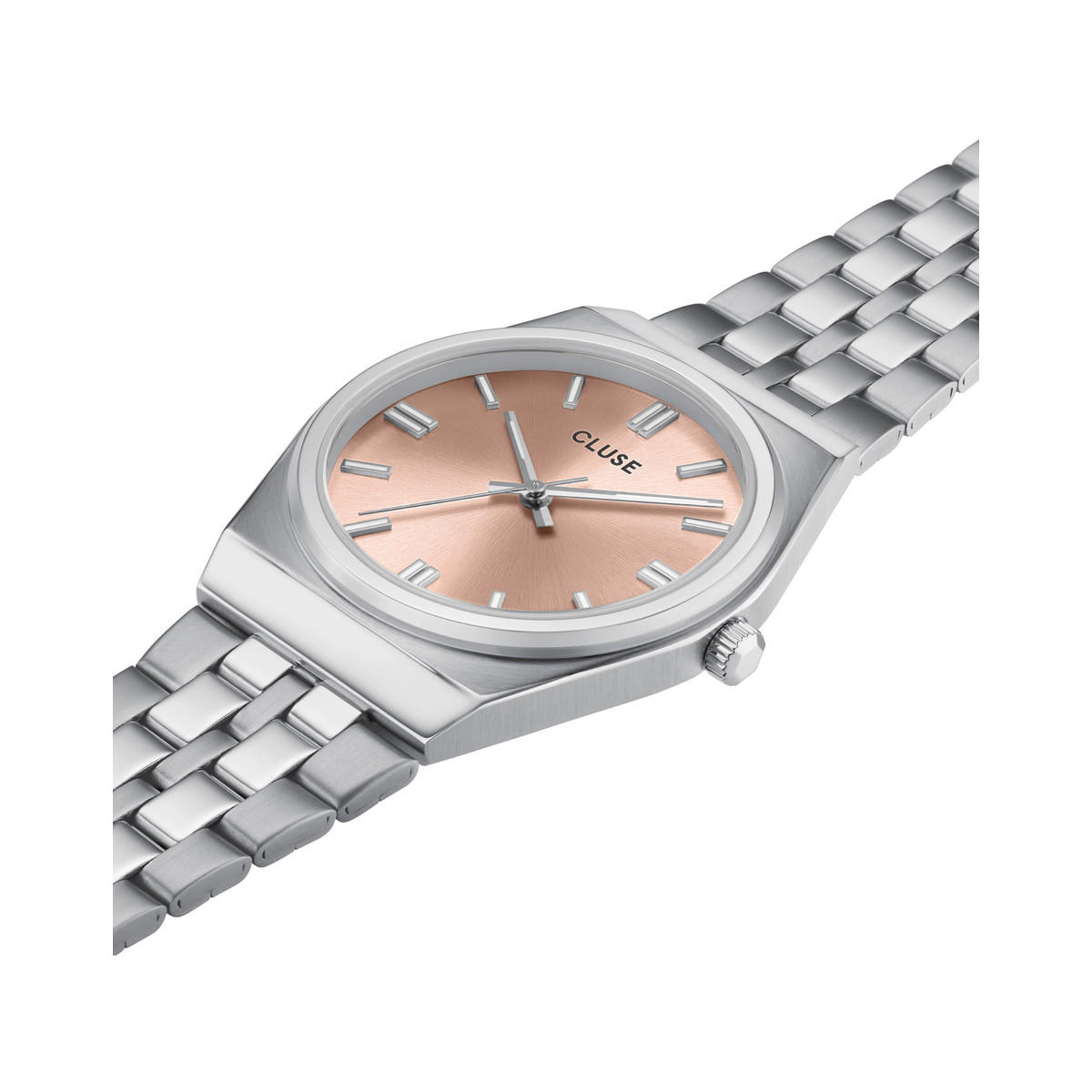 Montre CLUSE Retro 70's femme cadran rose bracelet acier - vue 2