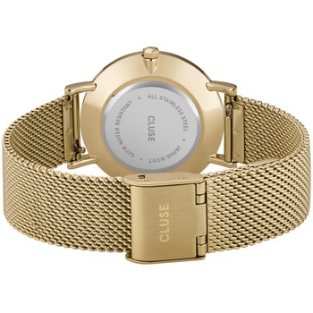 CLUSE Minuit dameshorloge met witte wijzerplaat en gouden roestvrijstalen horlogeband