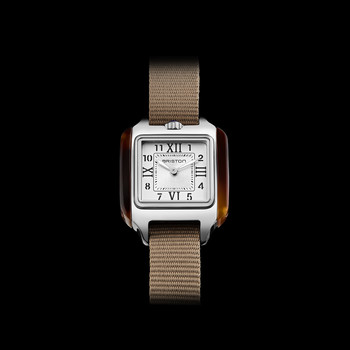BRISTON Streamliner Kennedy dameshorloge met witte wijzerplaat en taupe nylon band