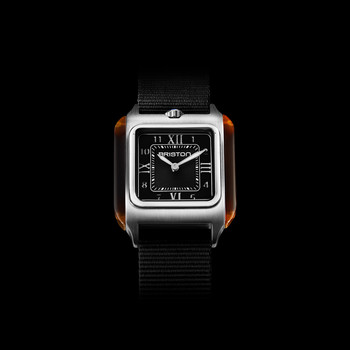 BRISTON Streamliner Kennedy dameshorloge zwarte wijzerplaat zwarte nylon band