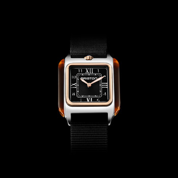 BRISTON Streamliner Kennedy dameshorloge zwarte wijzerplaat zwarte nylon band