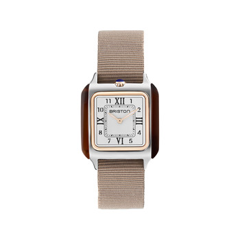 BRISTON Streamliner Kennedy dameshorloge met witte wijzerplaat en taupe nylon band
