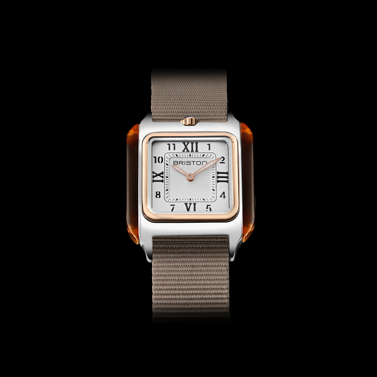 Montre BRISTON Streamliner Kennedy femme cadran blanc bracelet nylon taupe - vue D1
