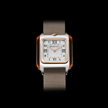 BRISTON Streamliner Kennedy dameshorloge met witte wijzerplaat en taupe nylon band