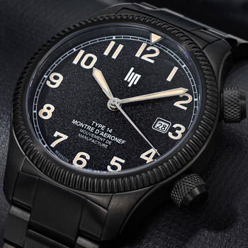 Montre LIP MANUFACTURE type 14 homme automatique, bracelet acier inoxydable noir