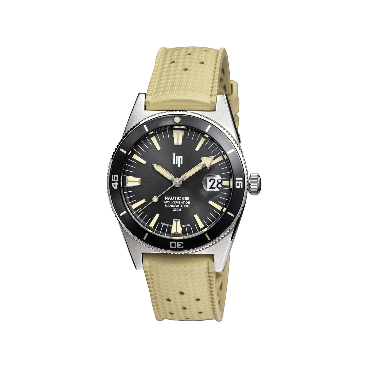 Montre LIP MANUFACTURE nautic 666 mixte automatique, bracelet silicone beige
