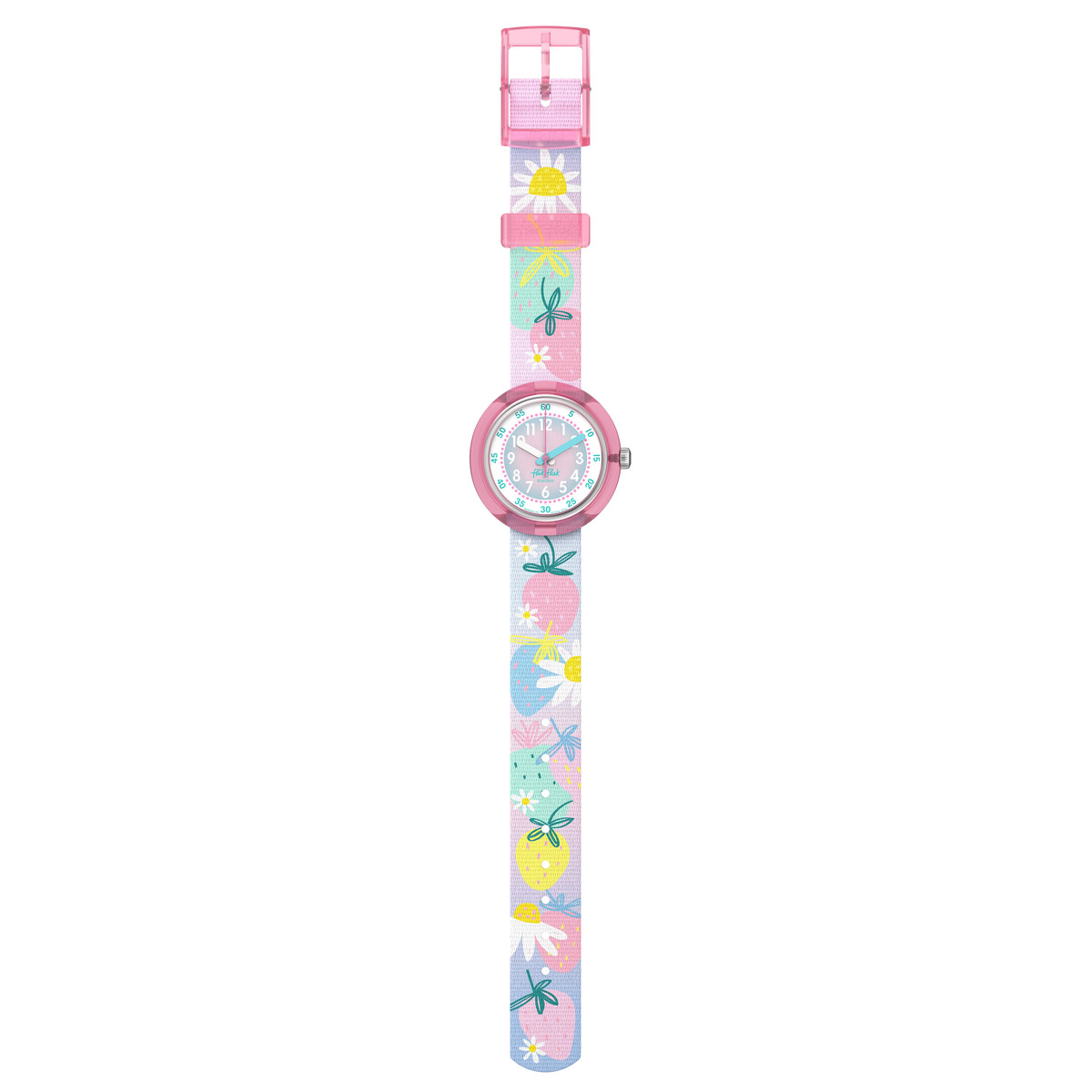 Montre FLIK FLAK x Monbento enfant cadran blanc bracelet pet recycle rose - vue D1