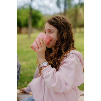 Montre FLIK FLAK x Monbento enfant cadran blanc bracelet pet recycle rose