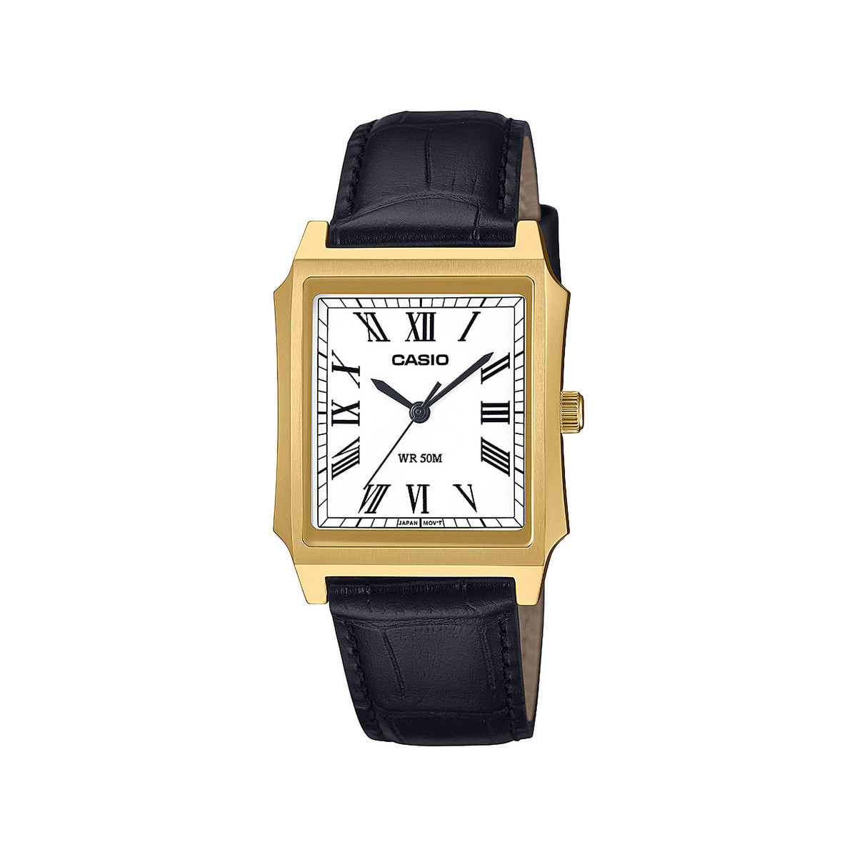 Montre CASIO Timeless collection mixte cadran blanc bracelet cuir marron
