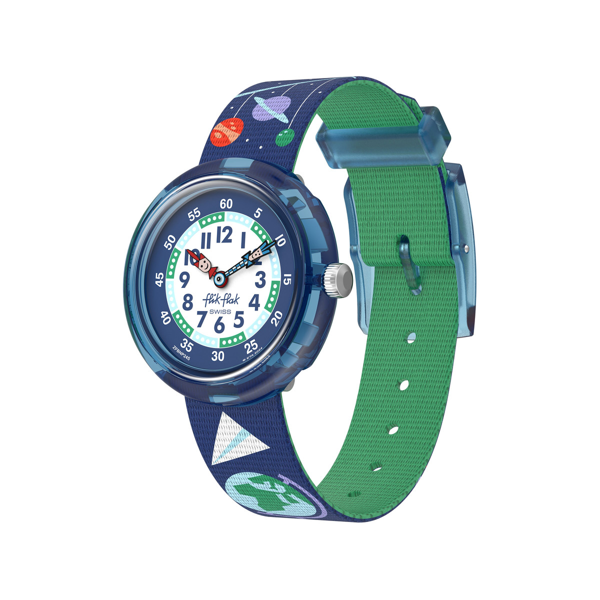 Montre FLIK FLAK Classroom Creations enfant cadran blanc bracelet pet recycle bleu