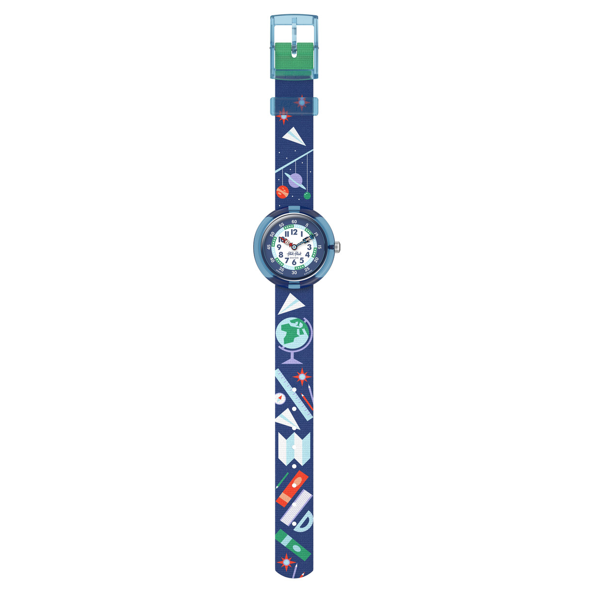 Montre FLIK FLAK Classroom Creations enfant cadran blanc bracelet pet recycle bleu - vue D1