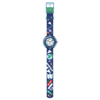 Montre FLIK FLAK Classroom Creations enfant cadran blanc bracelet pet recycle bleu