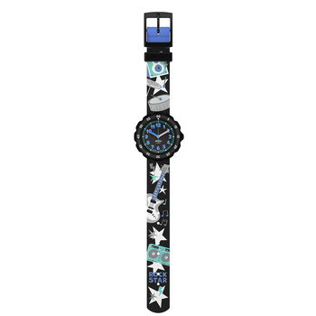 Montre FLIK FLAK Classroom Creations enfant cadran blanc bracelet pet recycle noir