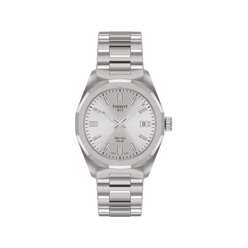 Montre TISSOT T-CLASSIC PRC 100 SOLAR mixte cadran gris bracelet acier inoxydable