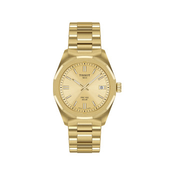 Montre TISSOT PRC 100 SOLAR mixte cadran doré bracelet PVD doré