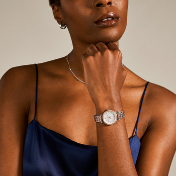 FOSSIL carlie mini dameshorloge roestvrijstalen schakelband tweekleurig