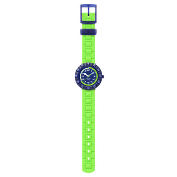 Montre FLIK FLAK NEONBRICK enfant cadran bleu bracelet silicone vert