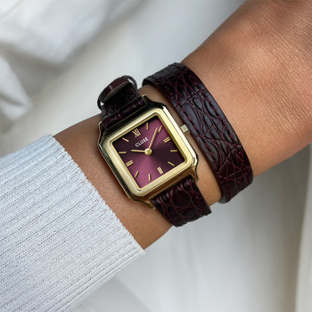 Montre CLUSE GRACIEUSE PETITE Femme cadran rouge bracelet cuir bordeaux