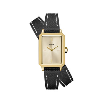 Montre CLUSE FLUETTE Femme cadran doré bracelet cuir noir