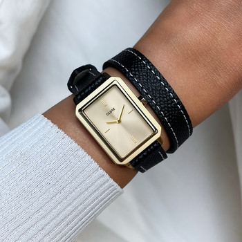 Montre CLUSE FLUETTE Femme cadran doré bracelet cuir noir