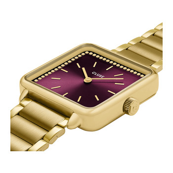 Montre CLUSE LA TETRAGONE Femme cadran rouge bracelet acier inoxydable doré
