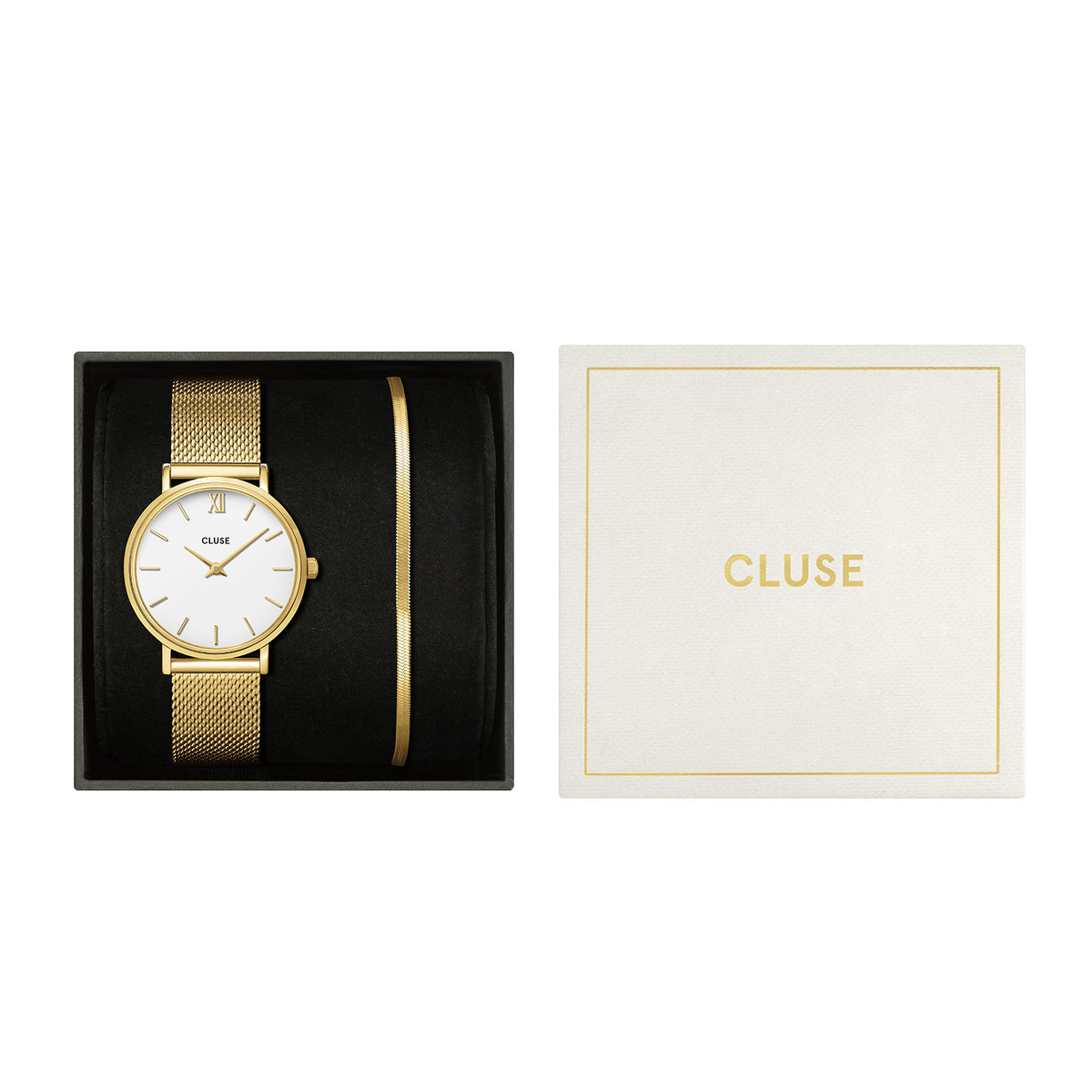 Montre CLUSE BLACK FRIDAY Femme cadran blanc bracelet acier inoxydable doré - vue D1
