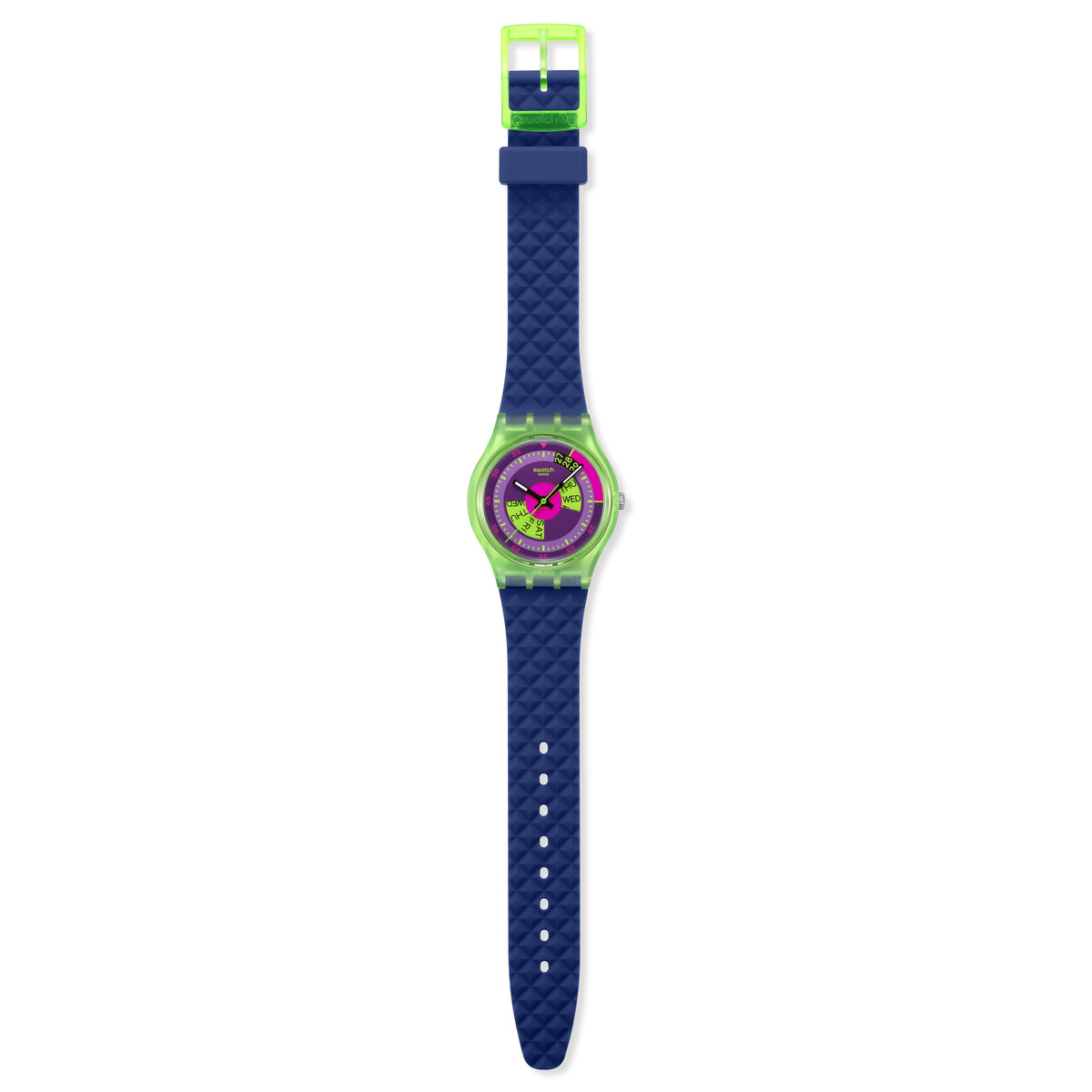 Montre SWATCH neon mixte bracelet silicone bleu - vue D1