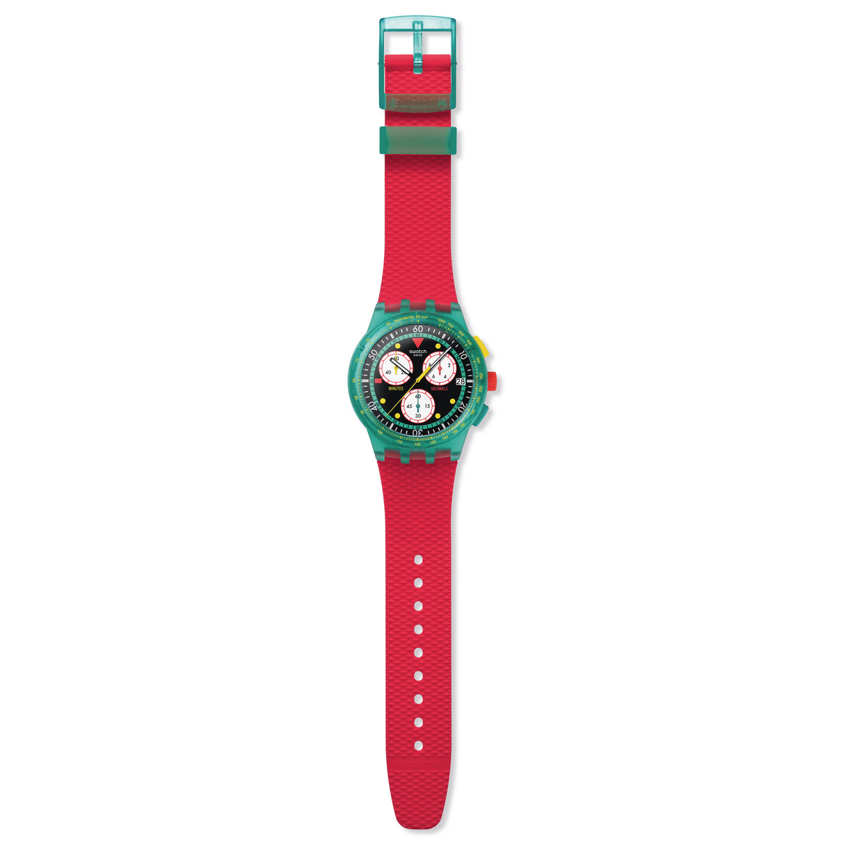 Montre SWATCH neon mixte bracelet silicone rouge - vue D1