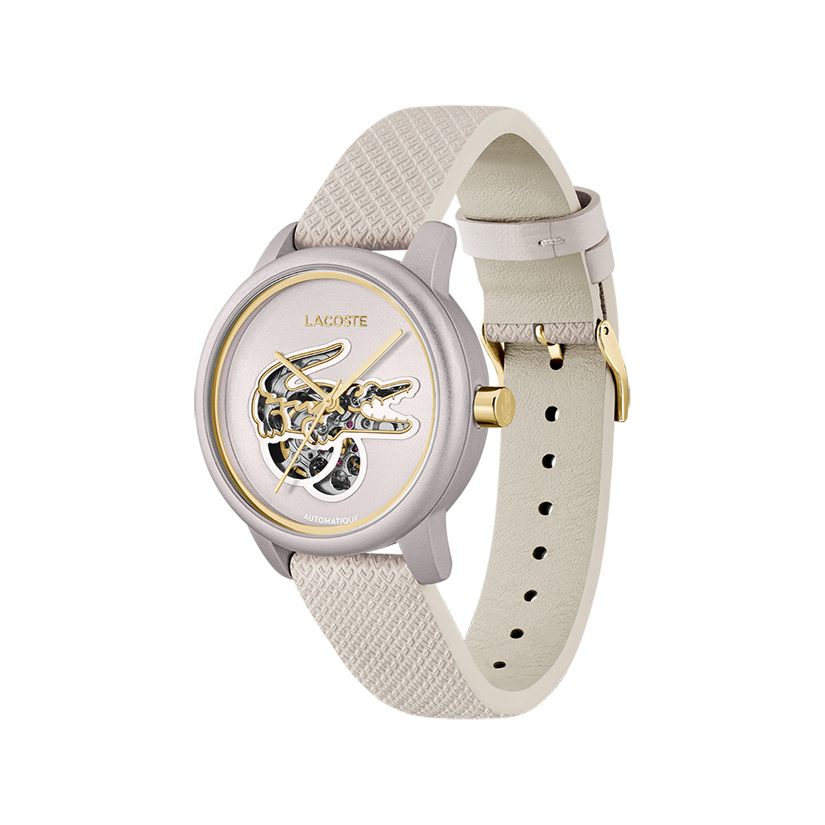 Montre LACOSTE LACOSTE.12.12 automatique femme automatique, bracelet cuir blanc - vue 2