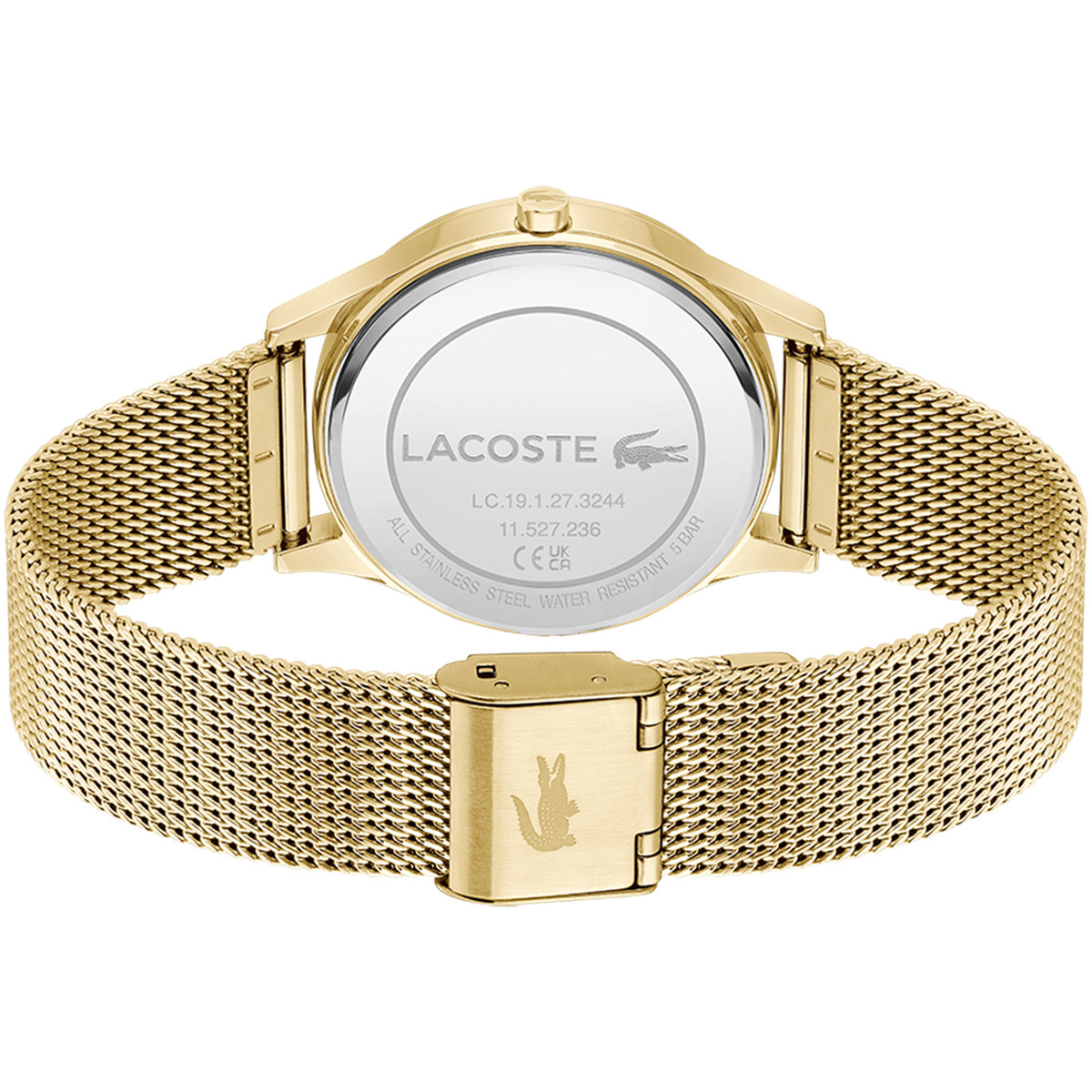 Montre LACOSTE crocodelle femme bracelet acier inoxydable doré jaune - vue 3